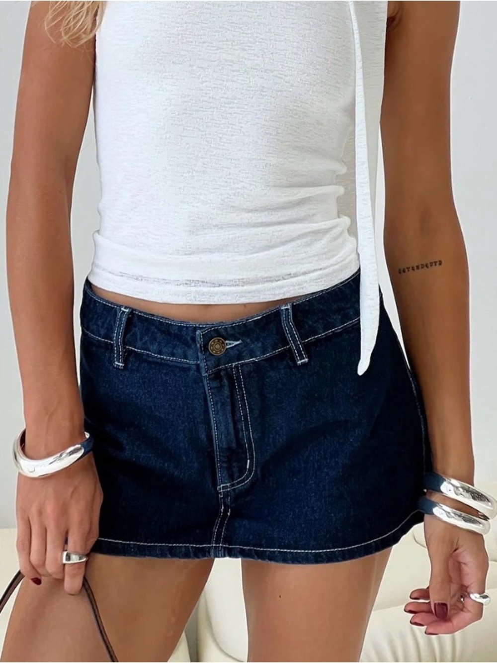 NWT Lioness Rhode mini skort blue denim